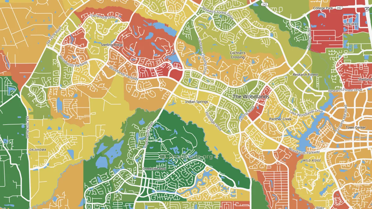 Indian Springs, The Woodlands, TX Map of Arson Rates