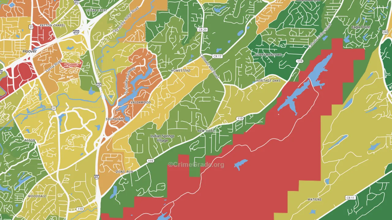 Indian Springs Village, AL Map of Arson Rates