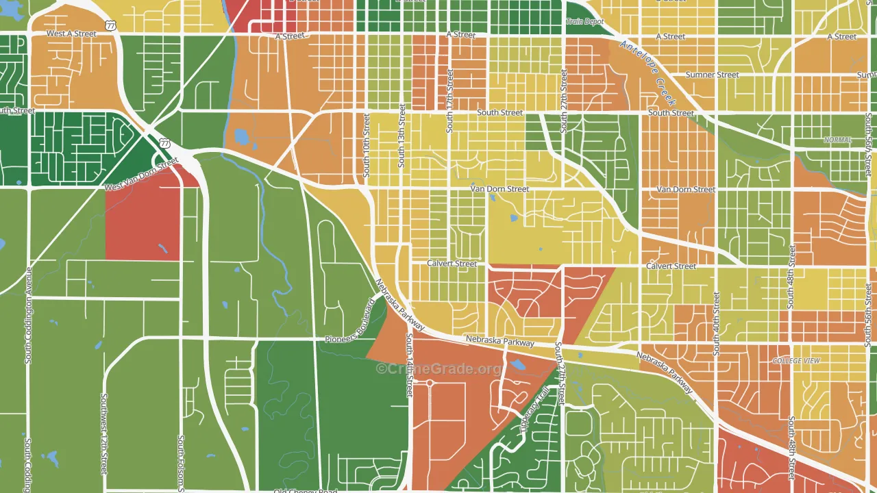 Indian Village, Lincoln, NE Map of Arson Rates