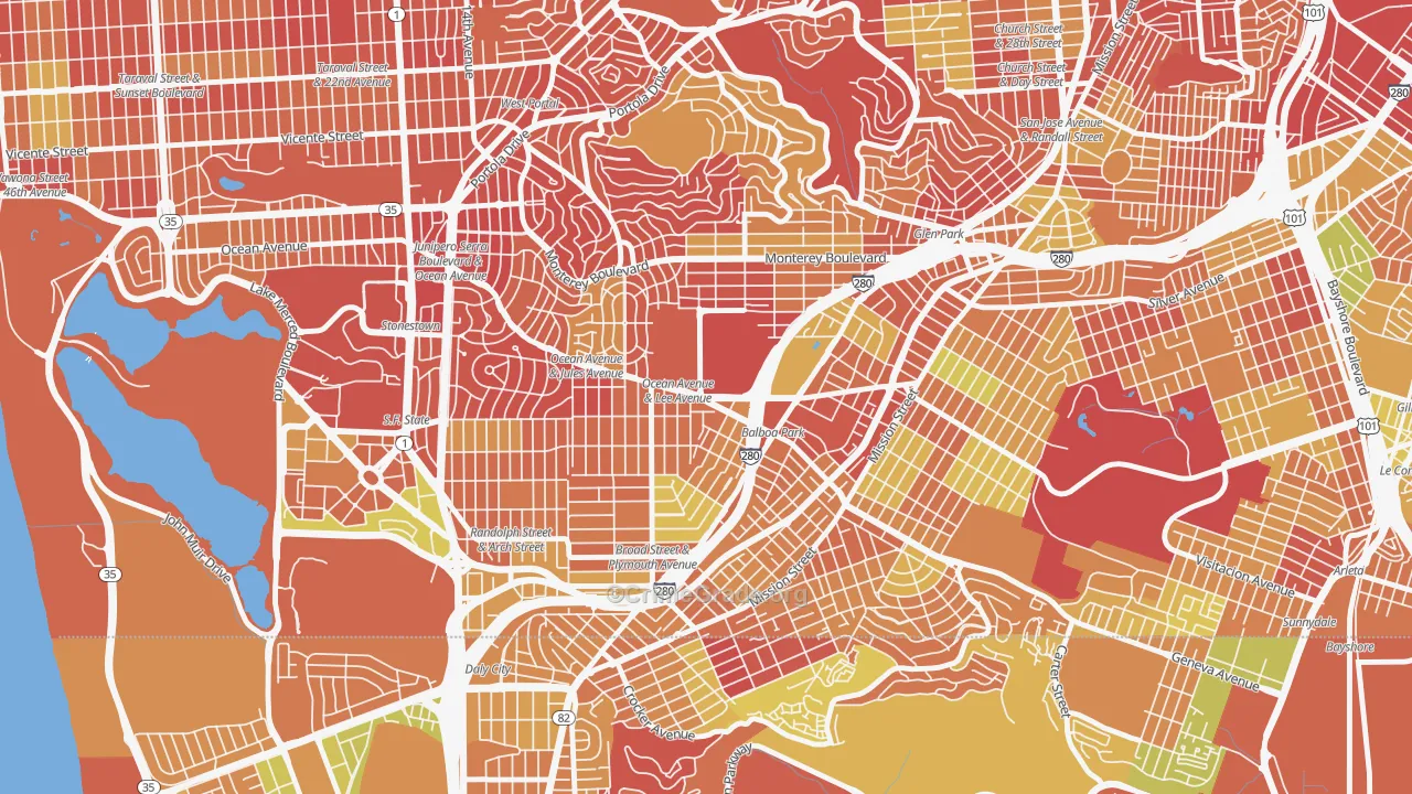 Ingleside, San Francisco, CA Map of Arson Rates