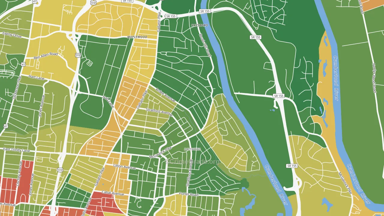 Inglewood-Riverwood, Nashville, TN Map of Arson Rates