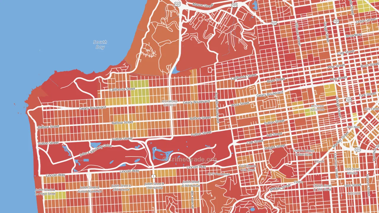 Inner Richmond, San Francisco, CA Map of Arson Rates