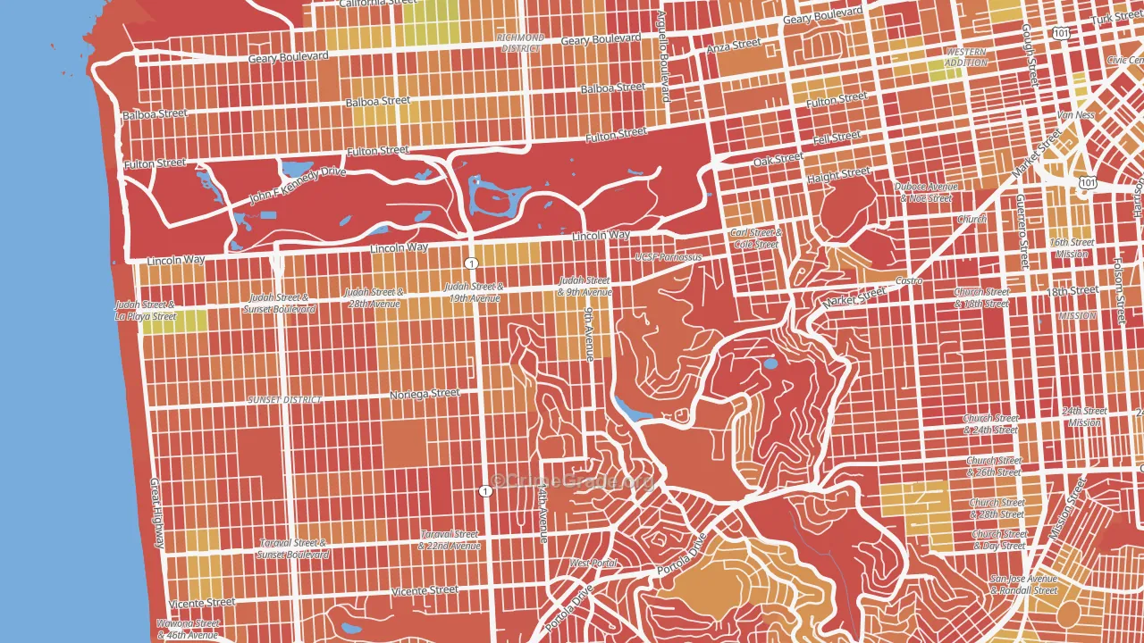 Inner Sunset, San Francisco, CA Map of Arson Rates