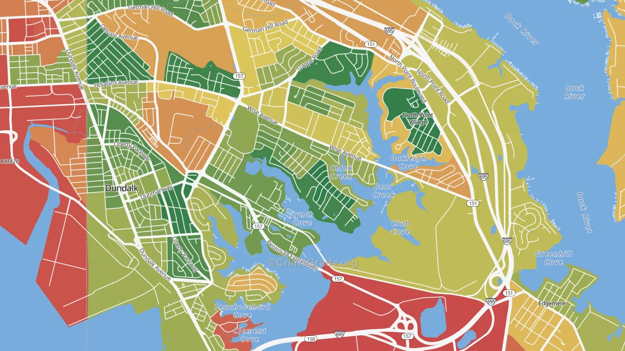 Inverness, Dundalk, MD Map of Arson Rates