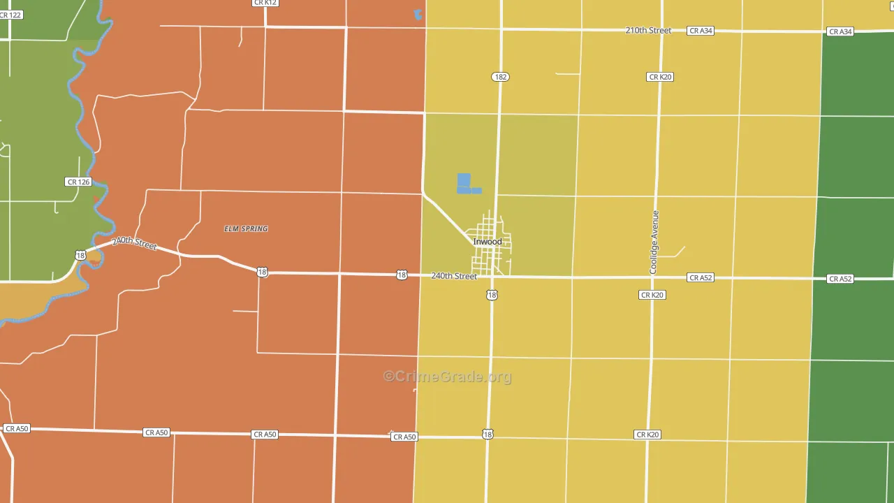 Inwood, IA Map of Arson Rates