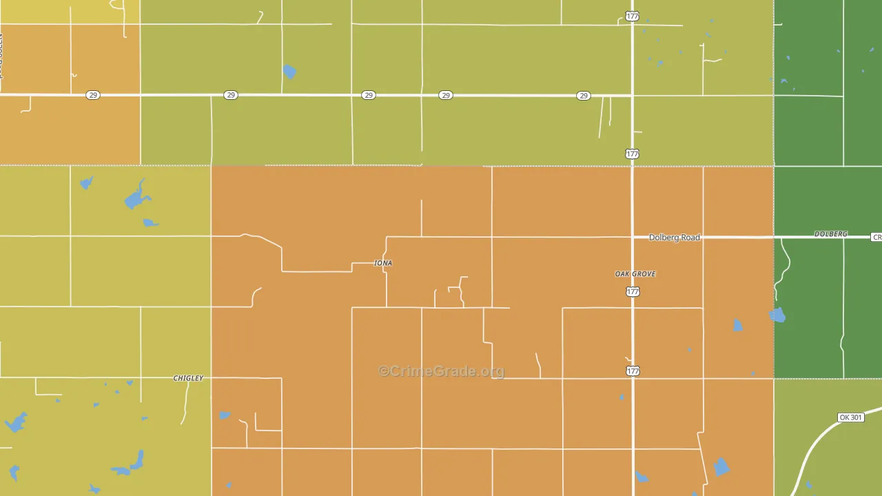 Iona, OK Map of Arson Rates