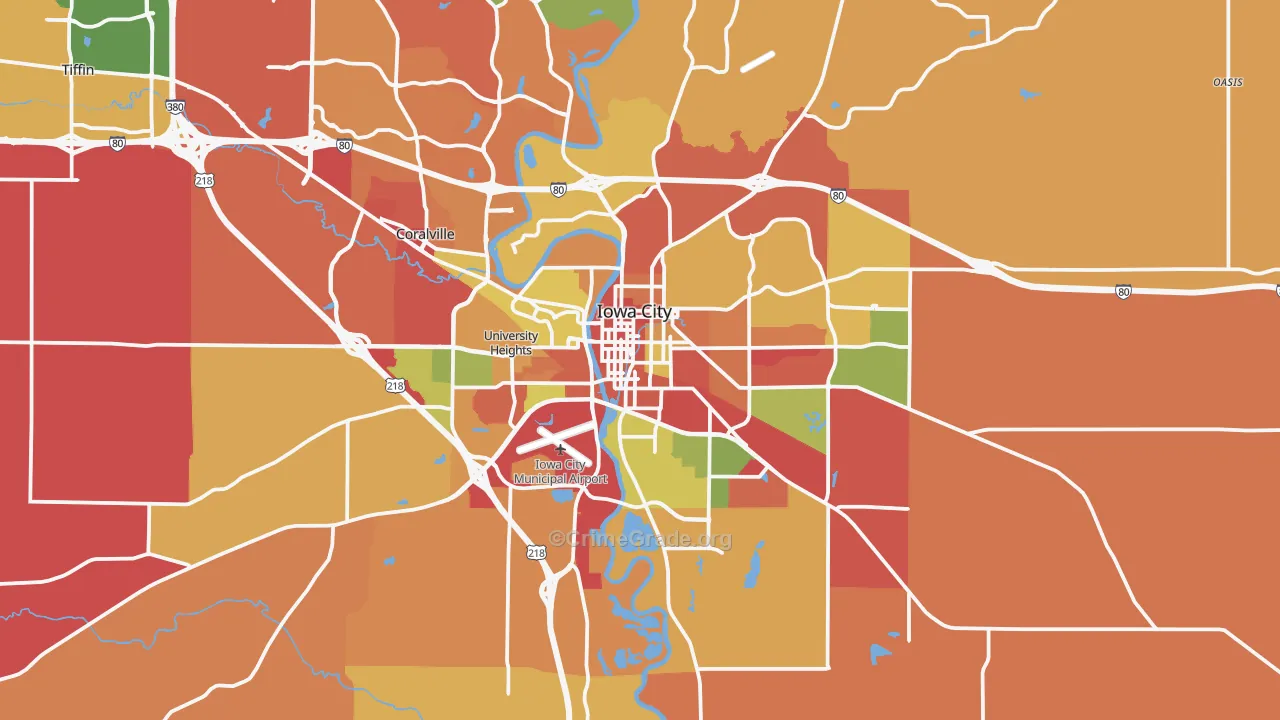 Iowa City, IA Map of Arson Rates
