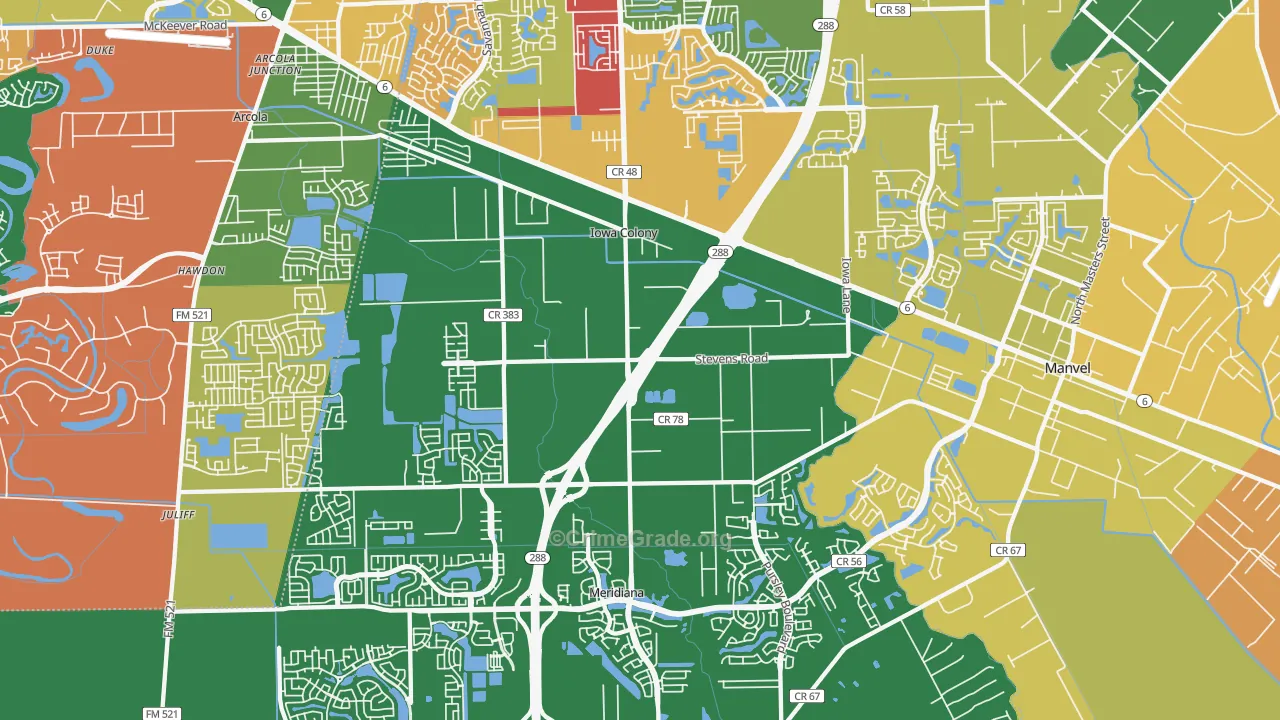 Iowa Colony, TX Map of Arson Rates