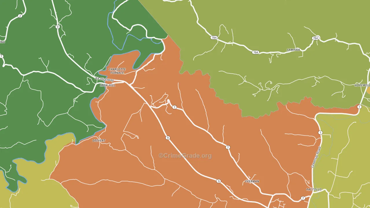Iron Hill, KY Map of Arson Rates