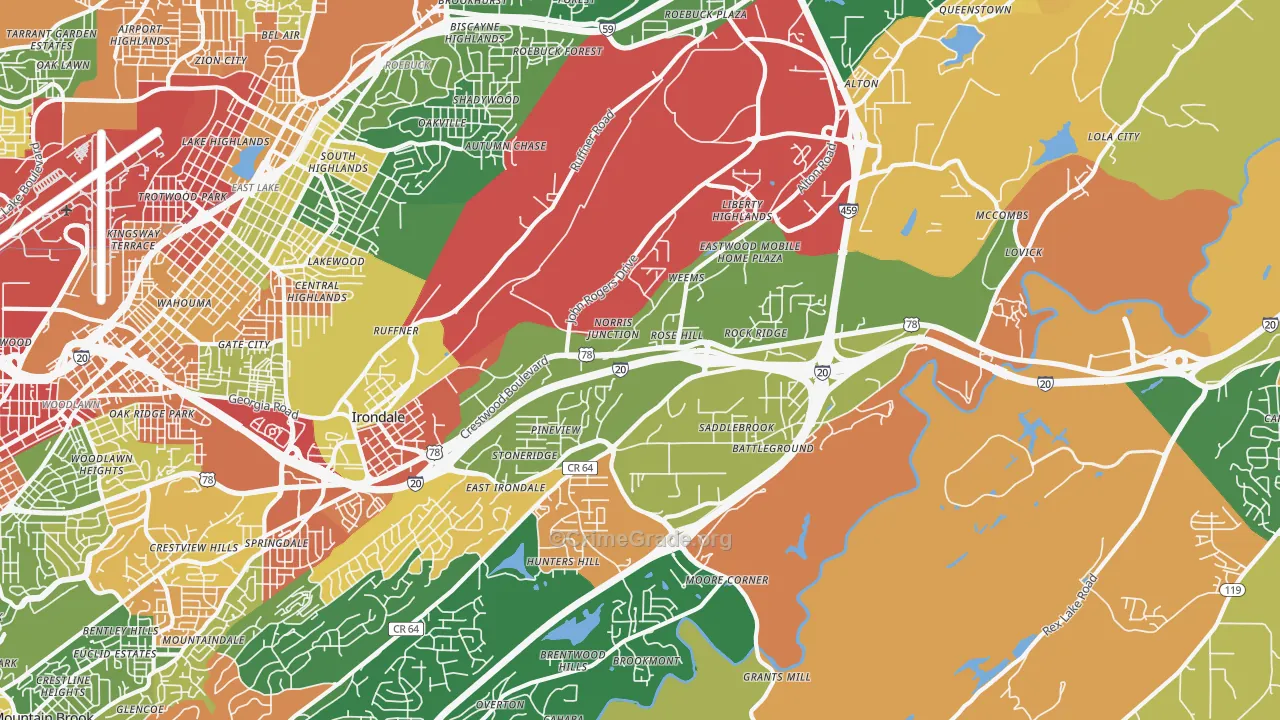 Irondale, AL Map of Arson Rates