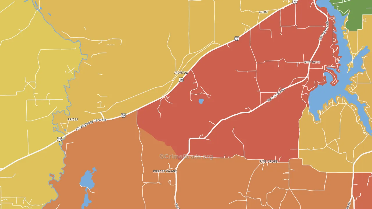 Ironton, TX Map of Arson Rates