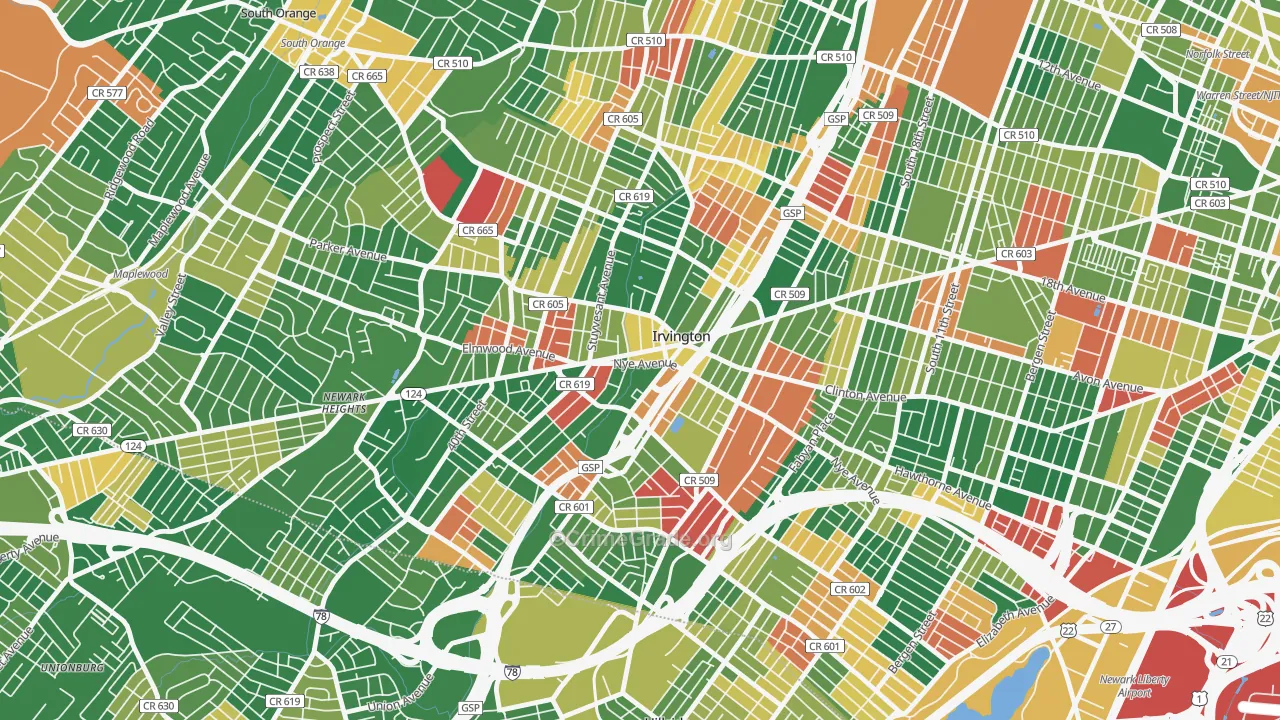 Irvington, NJ Map of Arson Rates