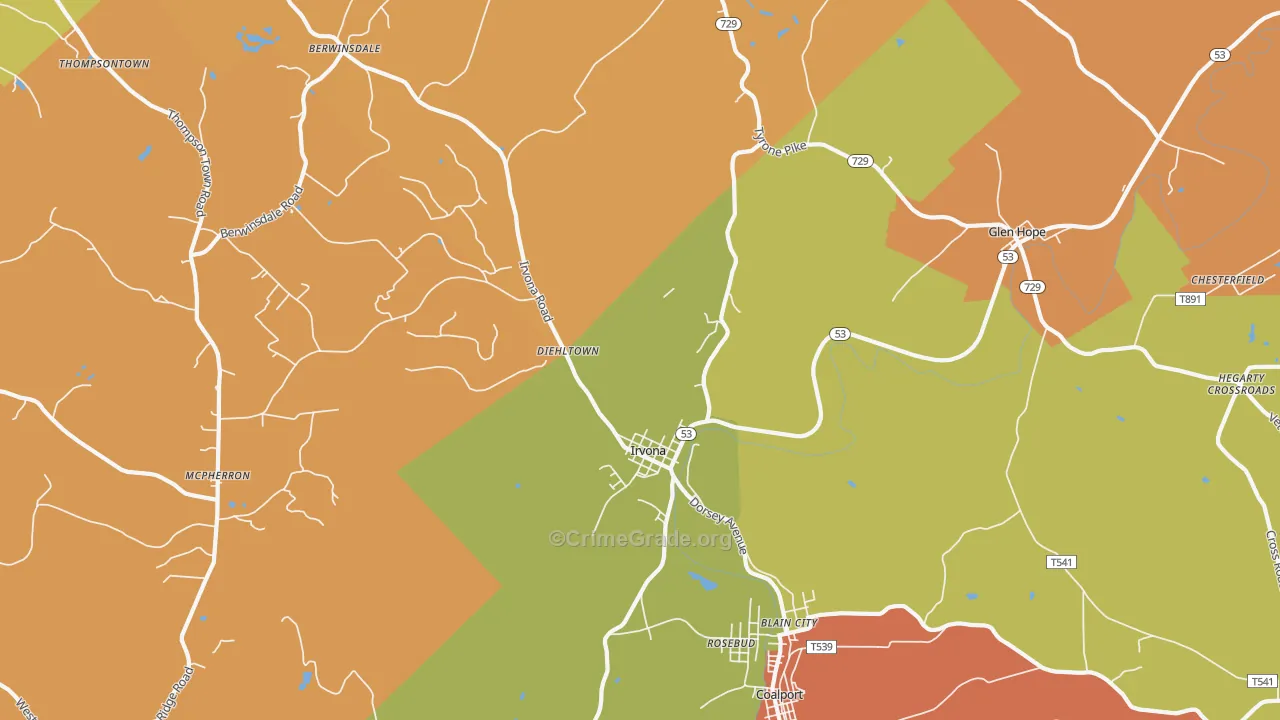 Irvona, PA Map of Arson Rates
