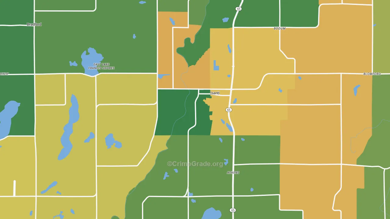 Isanti, MN Map of Arson Rates