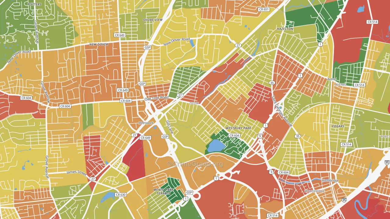 Iselin, NJ Map of Arson Rates