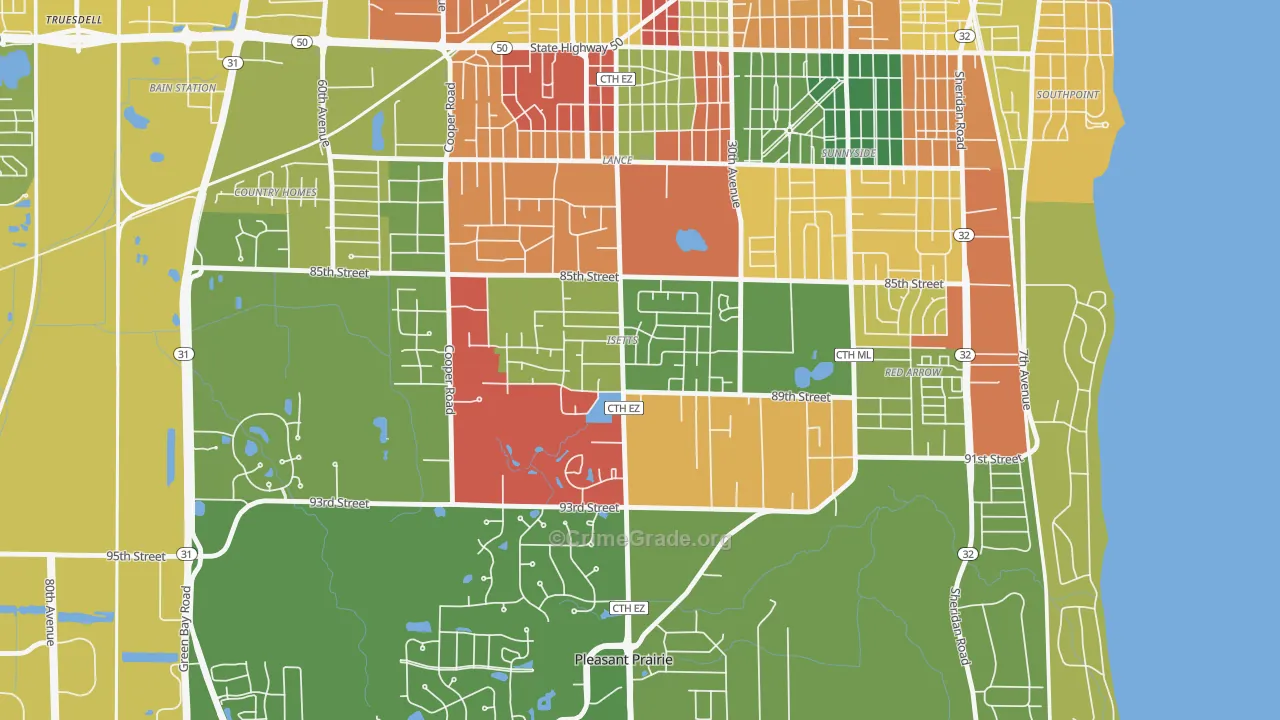 Isetts, Kenosha, WI Map of Arson Rates