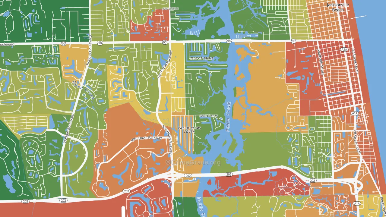 Isle of Palms, Jacksonville Beach, FL Map of Arson Rates