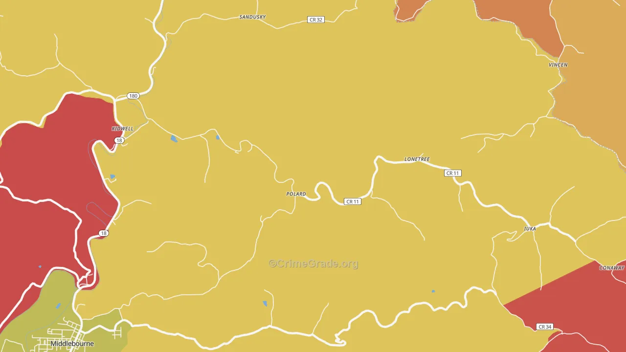 Iuka, WV Map of Arson Rates