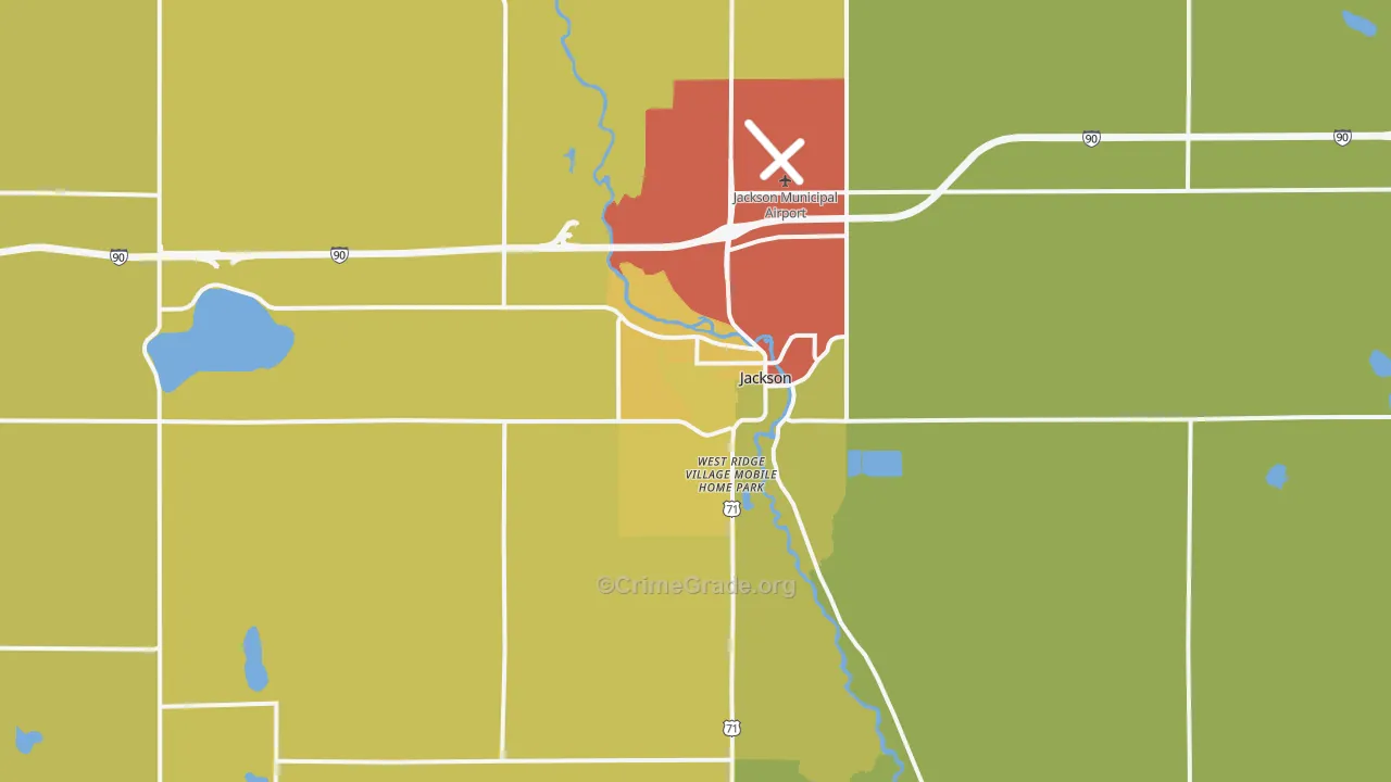 Jackson, MN Map of Arson Rates