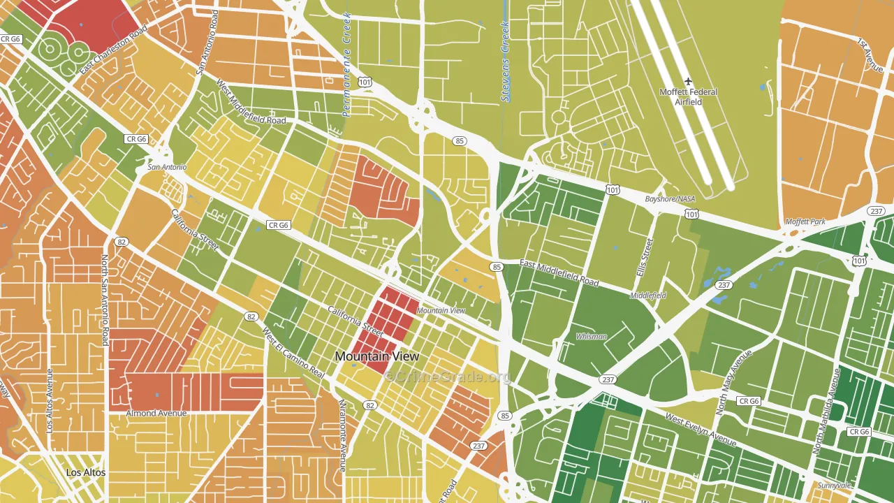 Jackson Park, Mountain View, CA Map of Arson Rates
