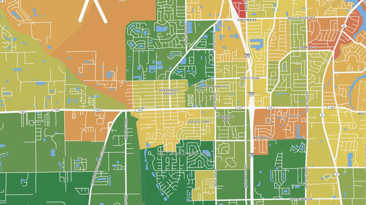 Jacksonville Heights, Jacksonville, FL Map of Arson Rates