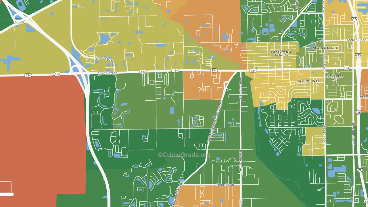 Jacksonville Heights South, Jacksonville, FL Map of Arson Rates