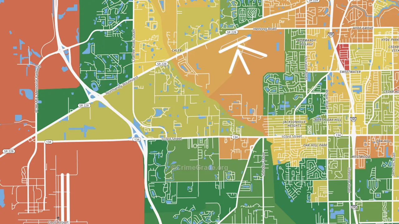 Jacksonville Heights West, Jacksonville, FL Map of Arson Rates