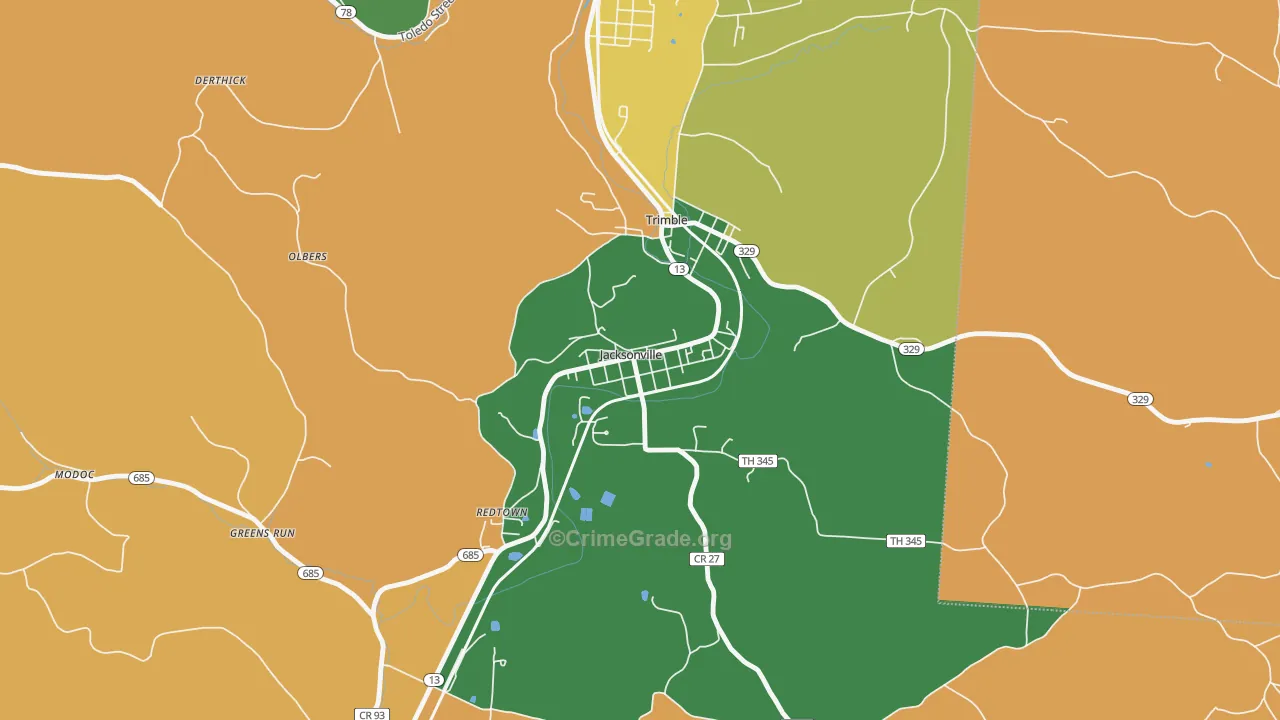 Jacksonville, OH Map of Arson Rates