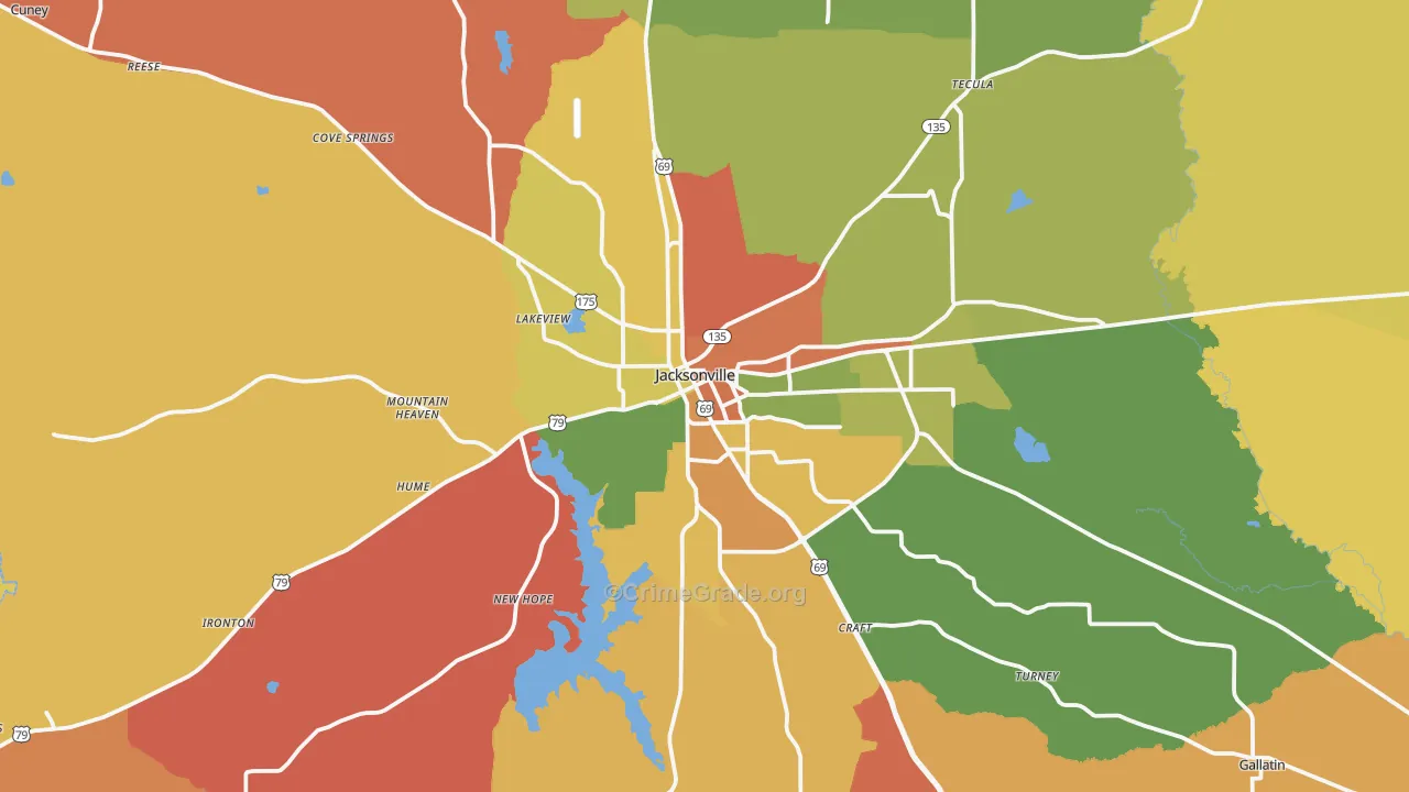Jacksonville, TX Map of Arson Rates