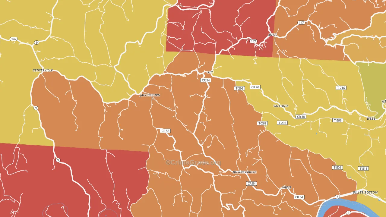 Jacobsburg, OH Map of Arson Rates