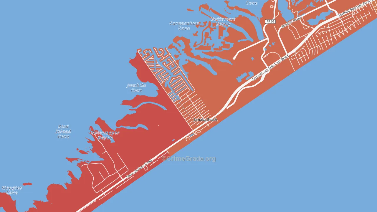 Jamaica Beach, TX Map of Arson Rates