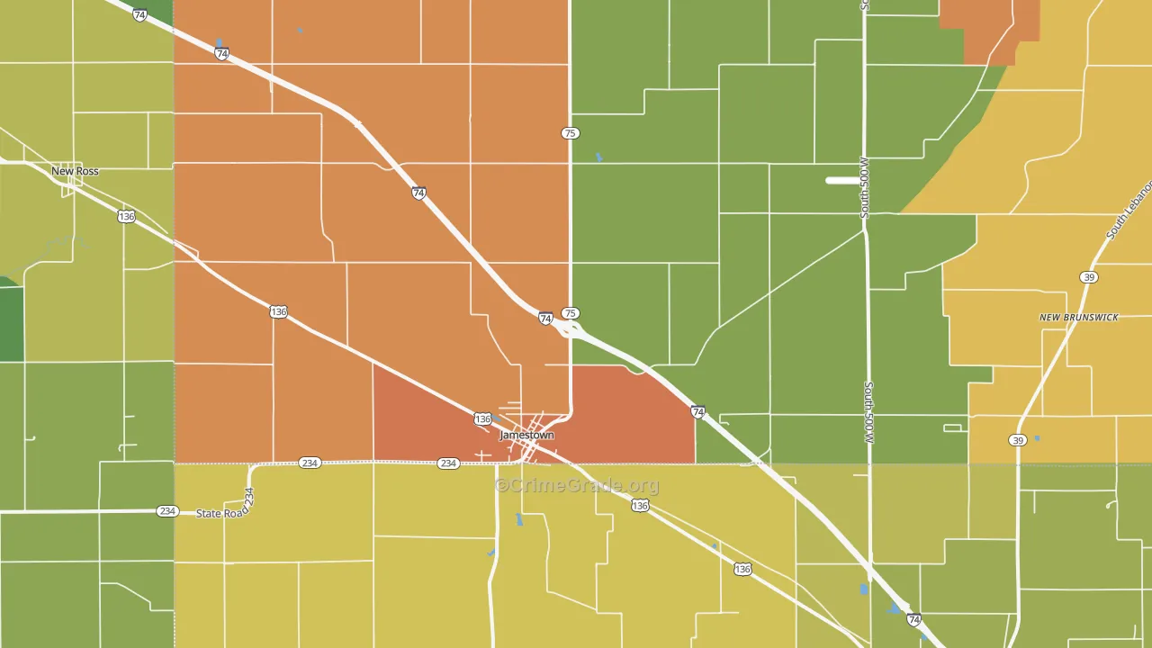 Jamestown, IN Map of Arson Rates
