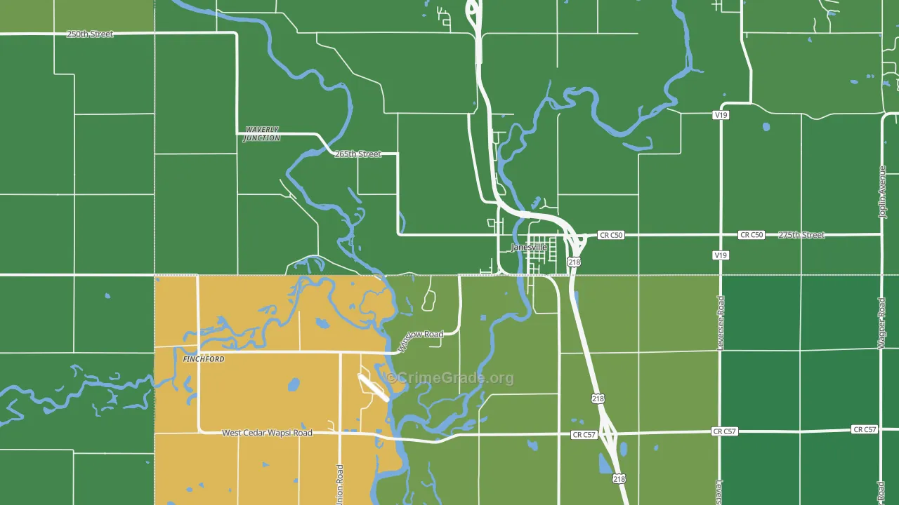 Janesville, IA Map of Arson Rates