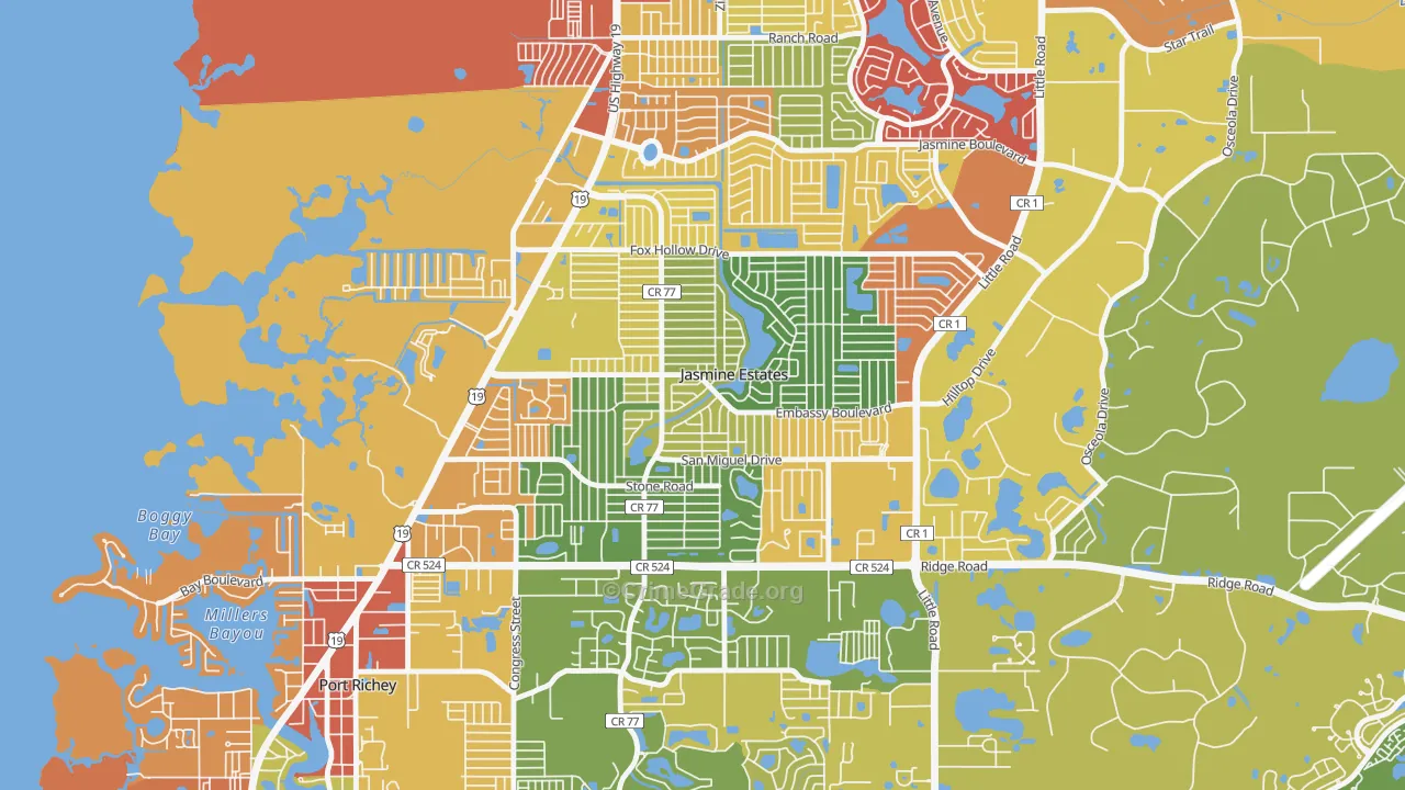 Jasmine Estates, FL Map of Arson Rates