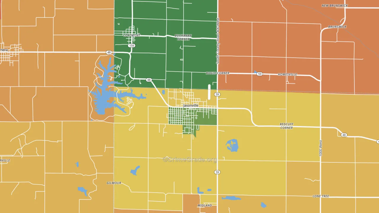 Jasonville, IN Map of Arson Rates