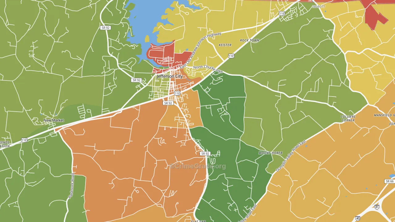 Jefferson City, TN Map of Arson Rates