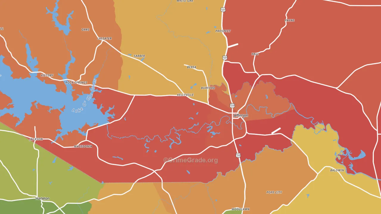 Jefferson, TX Map of Arson Rates