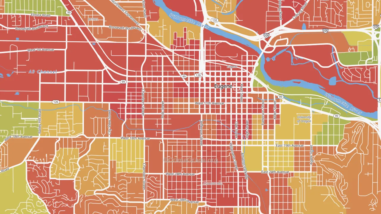 Jefferson Westside, Eugene, OR Map of Arson Rates