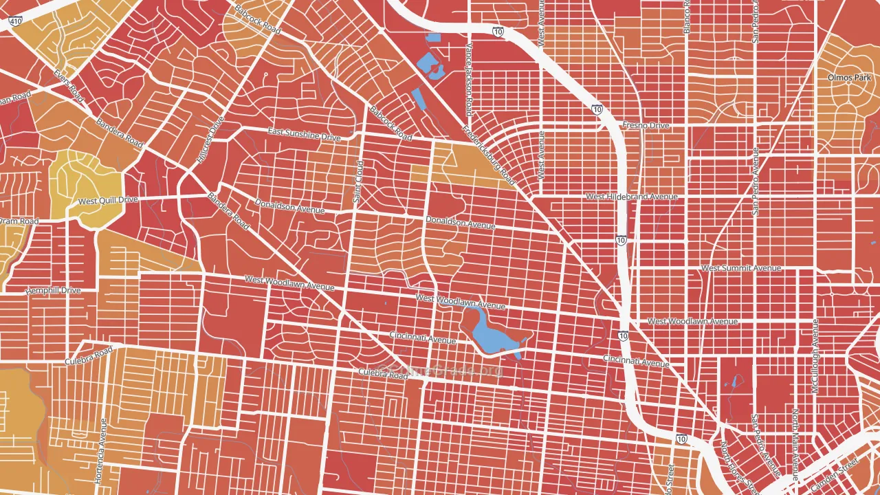 Jefferson-Woodlawn Lake, San Antonio, TX Map of Arson Rates