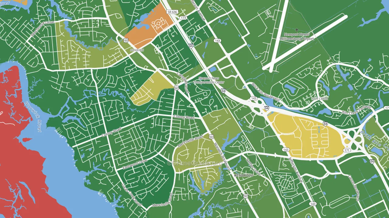 Jenkins, Newport News, VA Map of Arson Rates