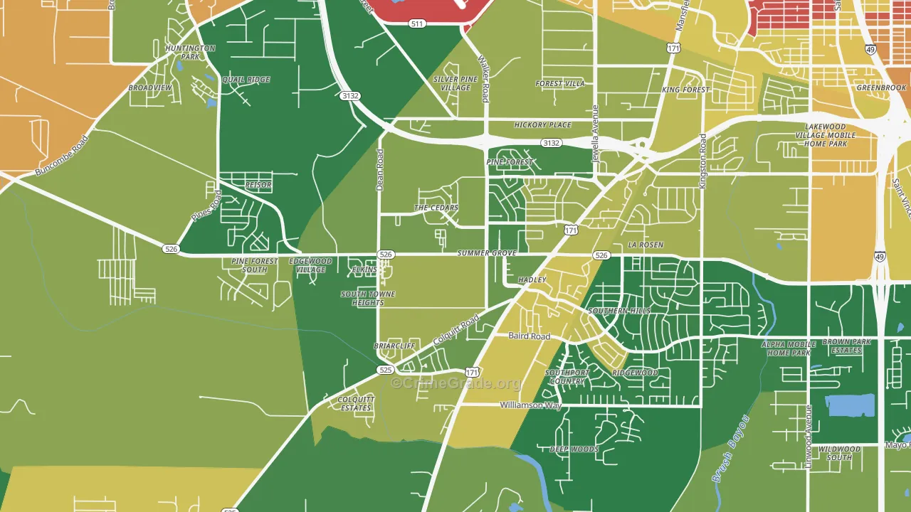 Jenkins-Pinecroft, Shreveport, LA Map of Arson Rates