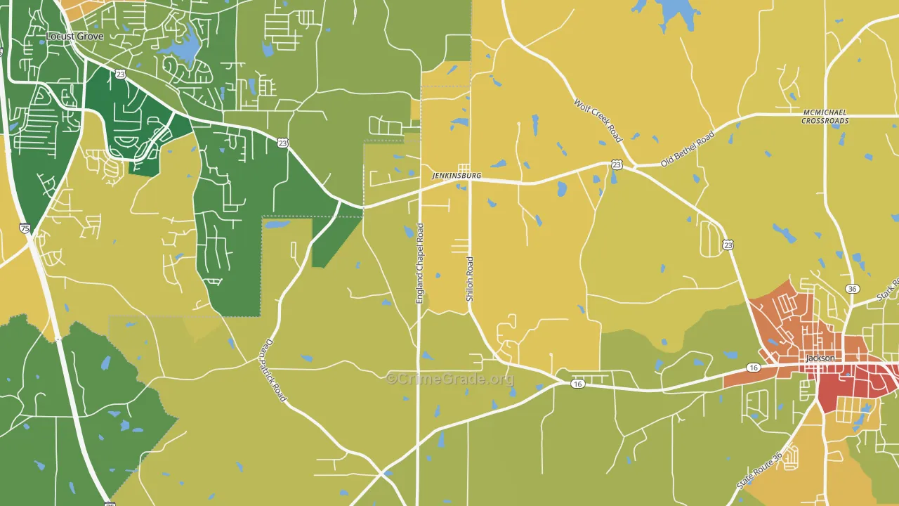 Jenkinsburg, GA Map of Arson Rates
