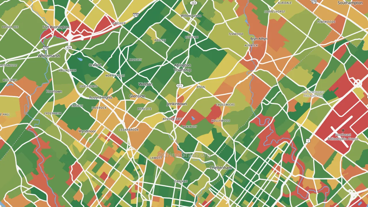 Jenkintown, PA Map of Arson Rates
