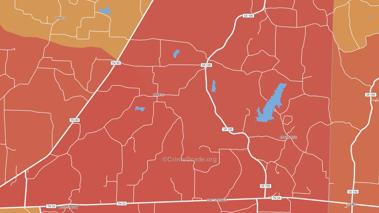 Jewell, TN Map of Arson Rates