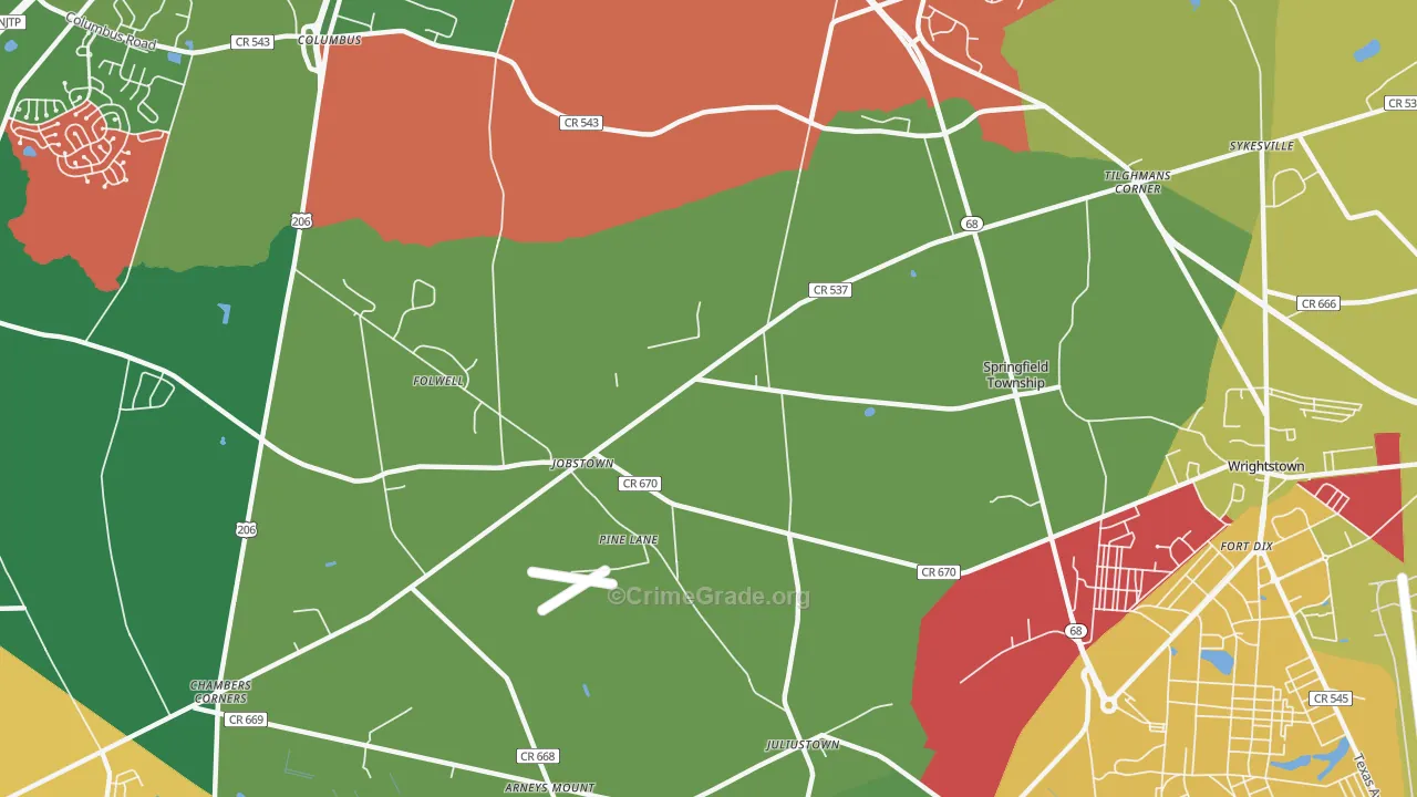 Jobstown, NJ Map of Arson Rates