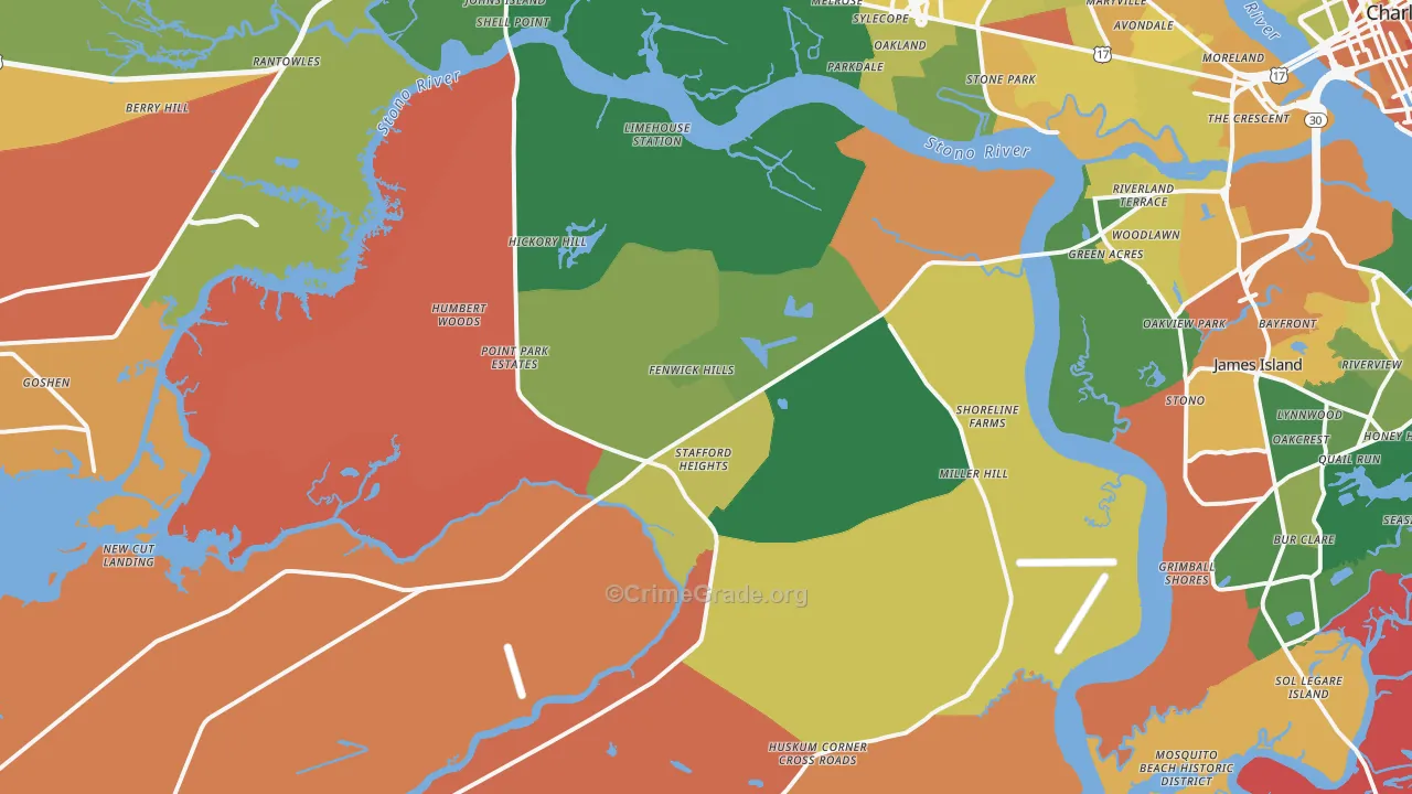 Johns Island, SC Map of Arson Rates