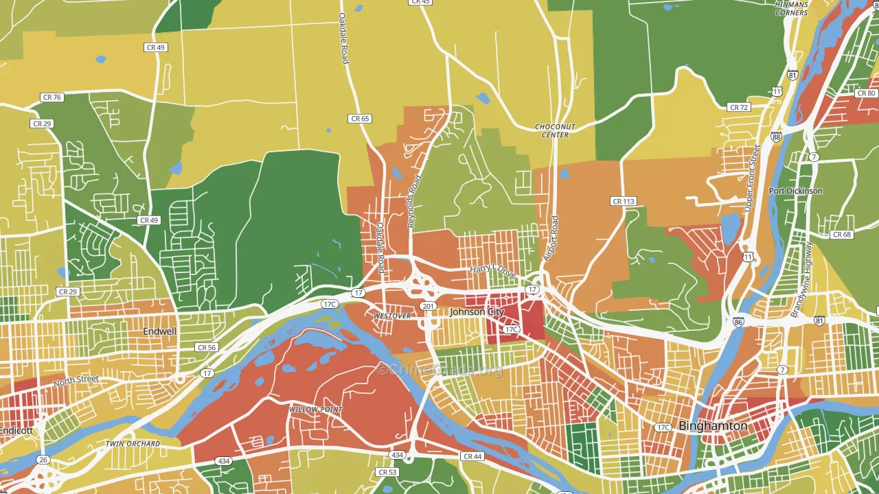 Johnson City, NY Map of Arson Rates