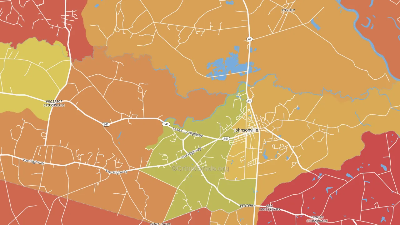 Johnsonville, SC Map of Arson Rates