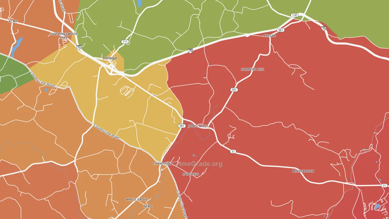 Jones Mills, PA Map of Arson Rates