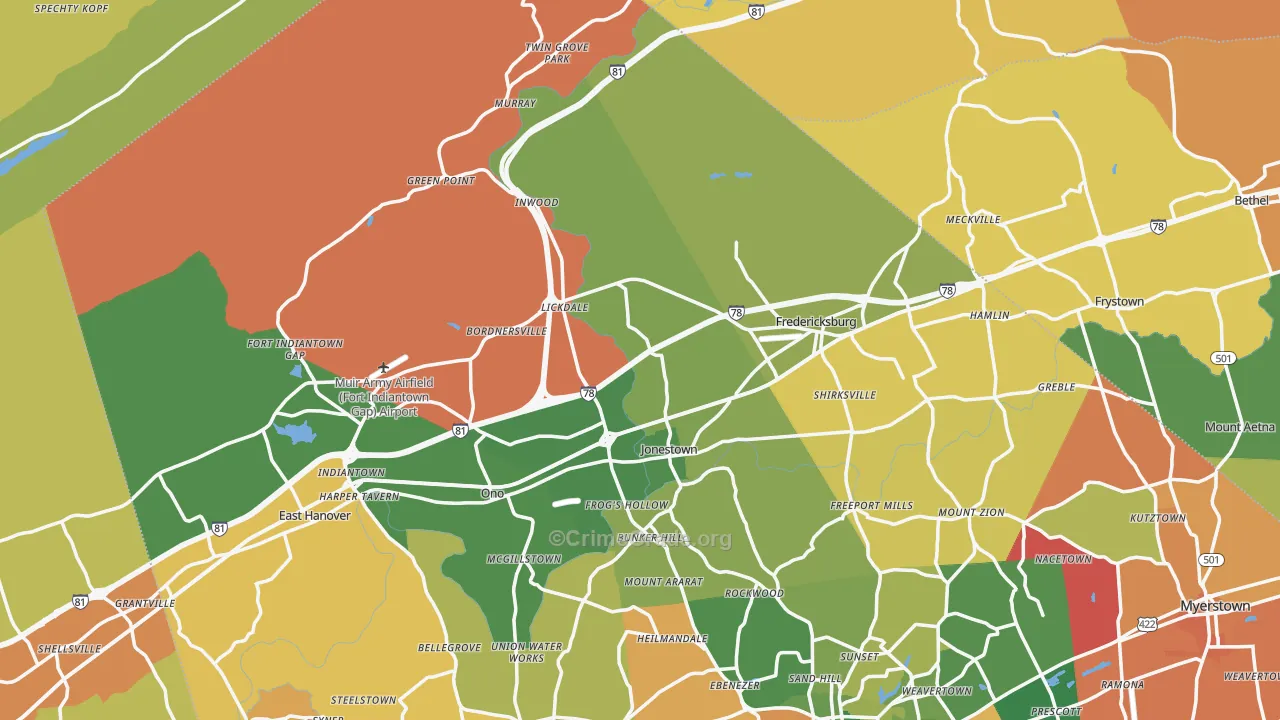 Jonestown, PA Map of Arson Rates